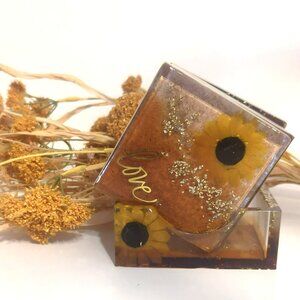 Handmade Resin Sunflower Coaster Set With Holder Inspirational Rustic Farmhouse